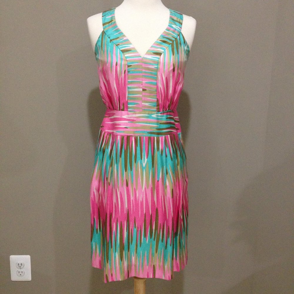 Milly silk multi color print sleeveless dress